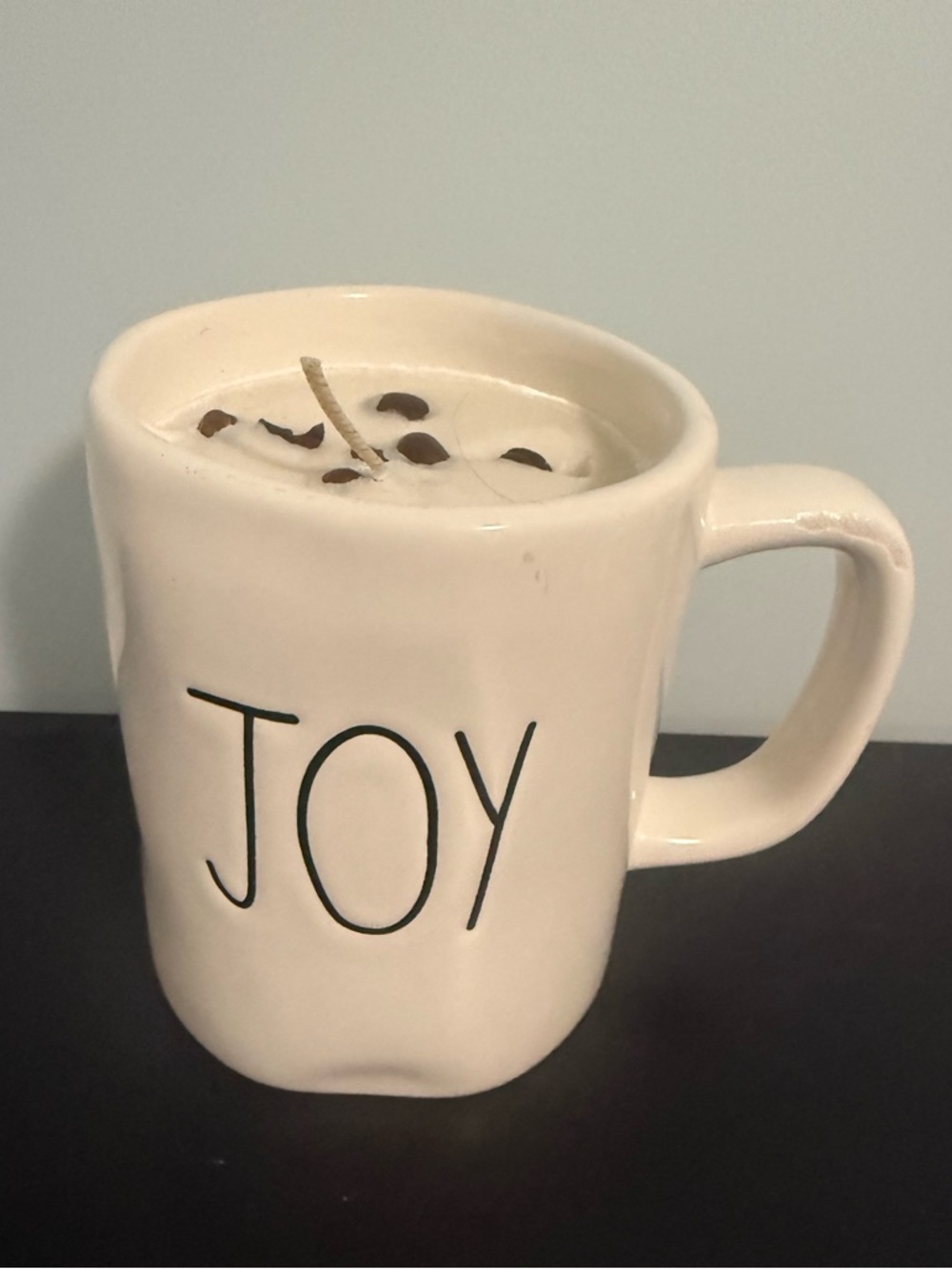 Rae Dunn Cream Artisan Collection “joy” Mug filled with a candle!! NEW